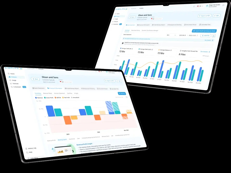 Simplifa dashboard mockup on tablet and laptop