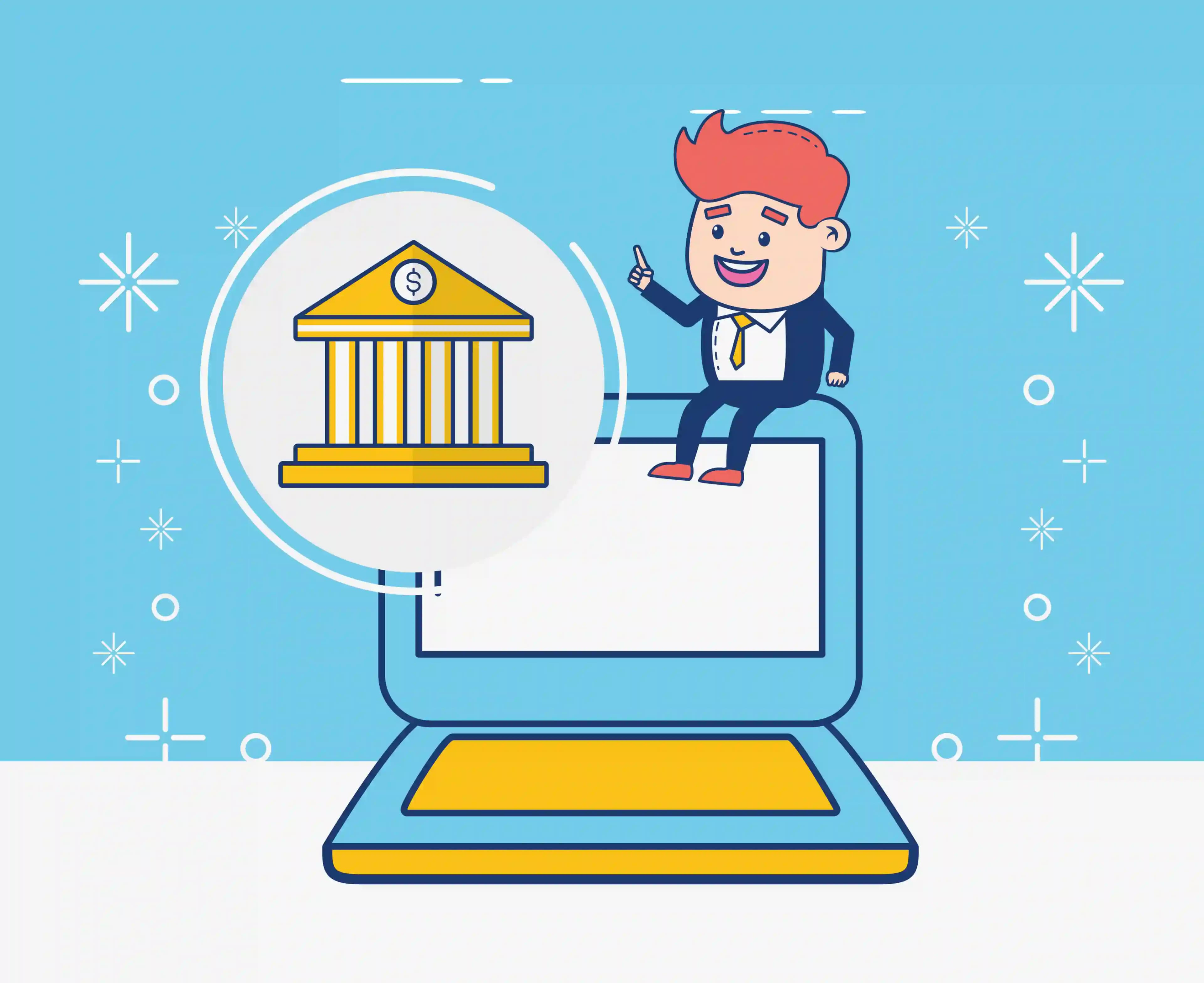 Ilustrasi audit digital dengan parsing mutasi bank, simbol bank di layar laptop