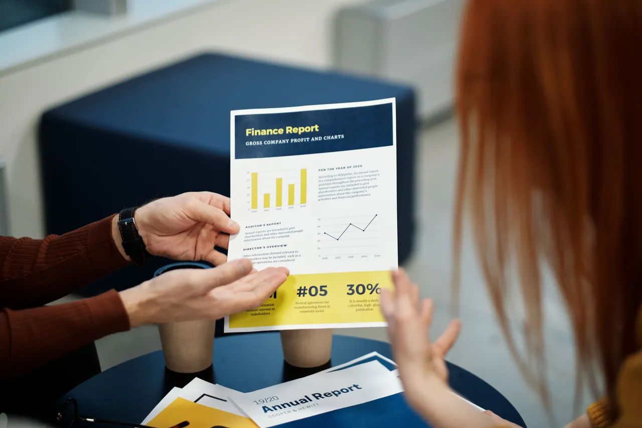 Worker showing a finance report